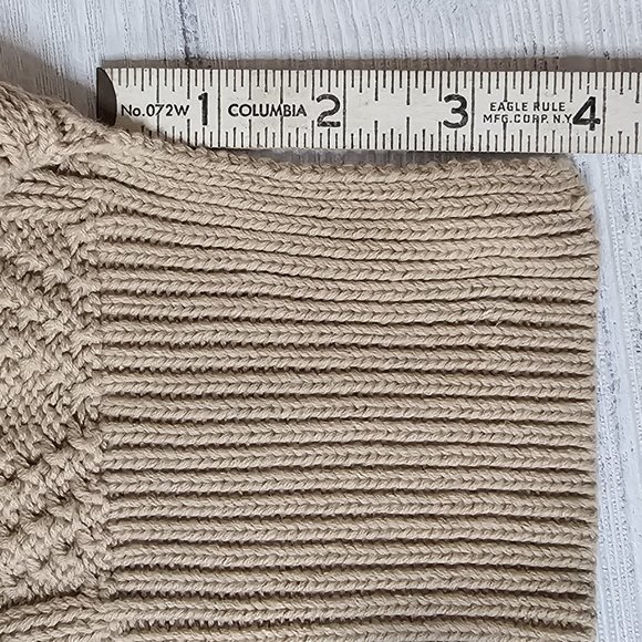 Vertical Design Camel Cream Eggshell Cable Knit Sweater w/ Front Pockets EUC! XL - Picture 6 of 12